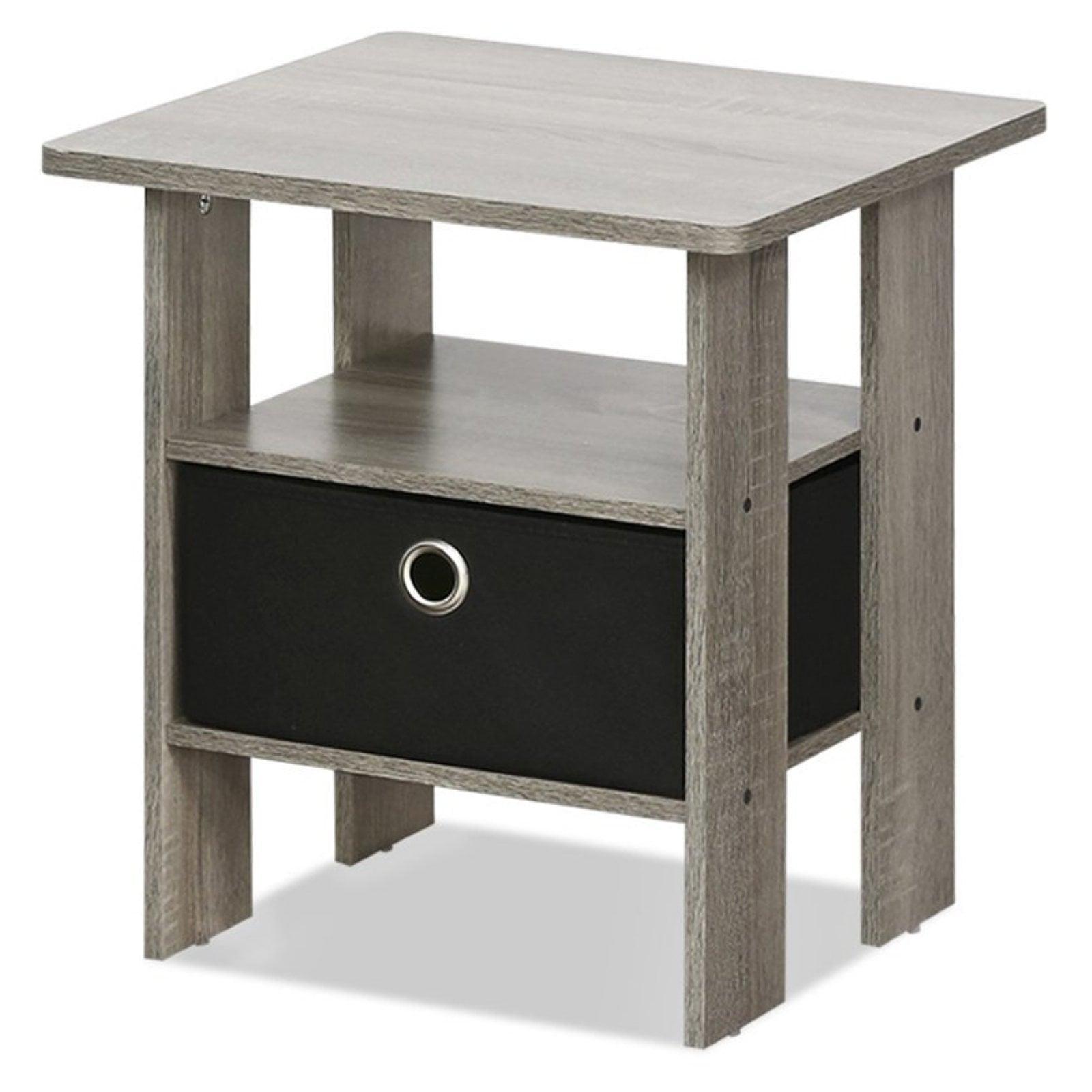 Furinno Andrey End Table Night Stand with Bin Drawer, Black/Gray, Wood, Rectangular - ClubOn
