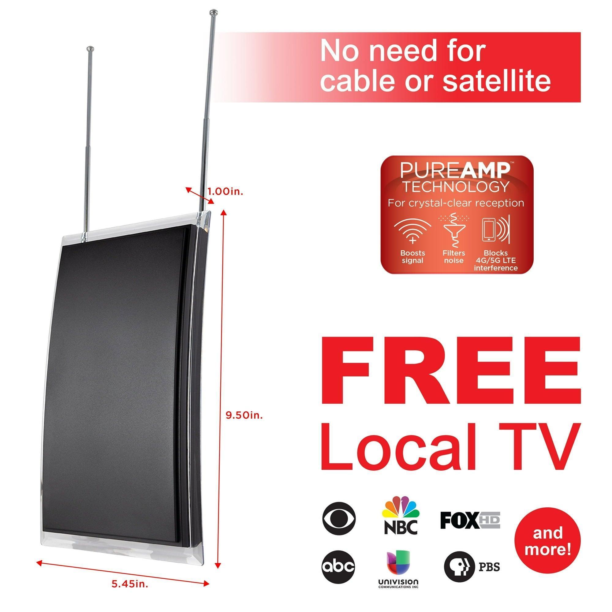 GE Crystal Amplified HDTV Antenna – 50-Mile Range, VHF, 1080P/4K, Black, Model 48732 - ClubOn