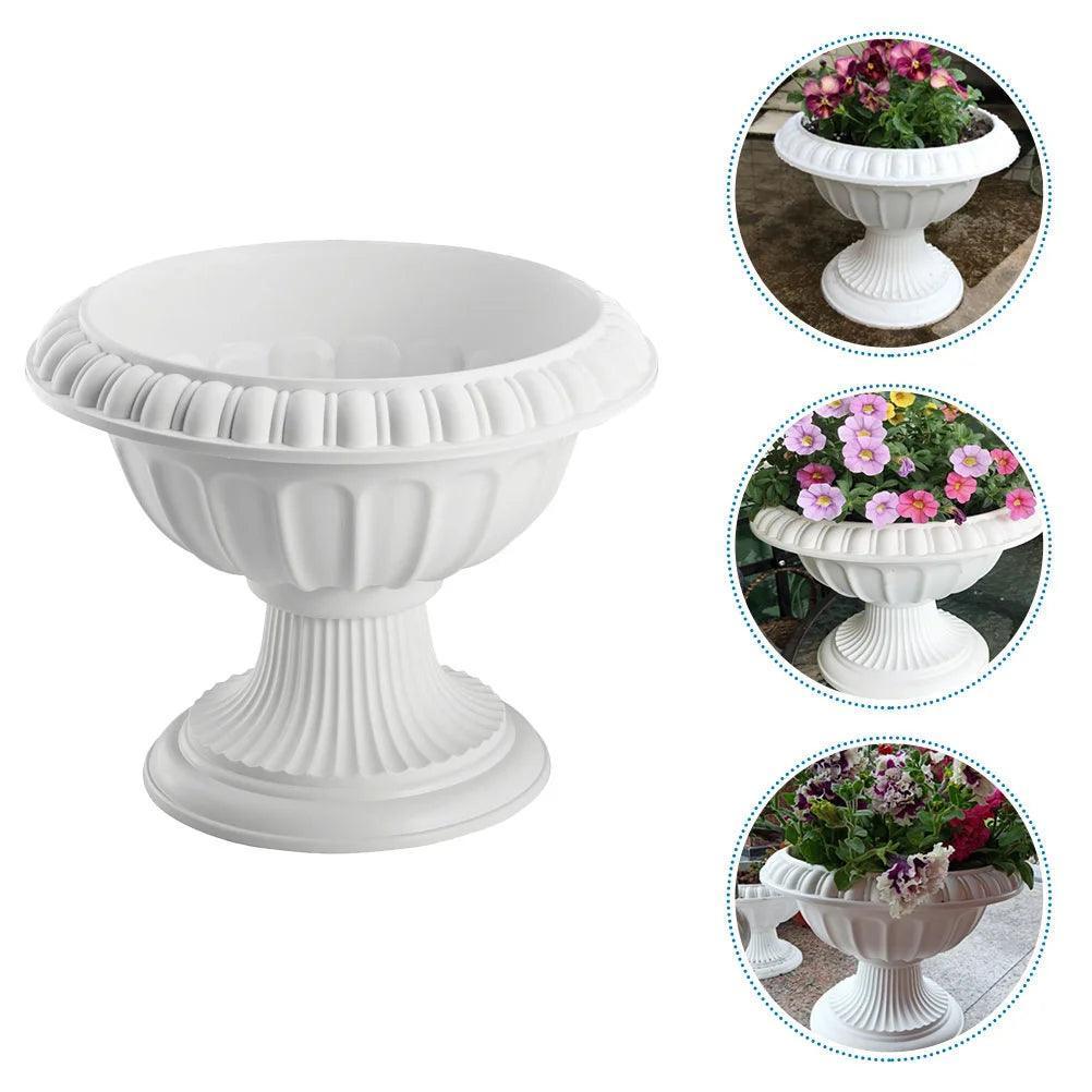 Classic White Plastic Urn Planter - Vintage Garden Decor - ClubOn