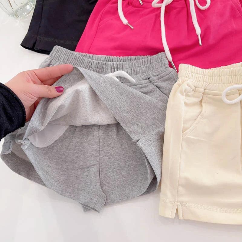 Girls' Drawstring Elastic Waist Summer Shorts – Casual Lace-Up Skirt Pants (3-8 Years) - ClubOn