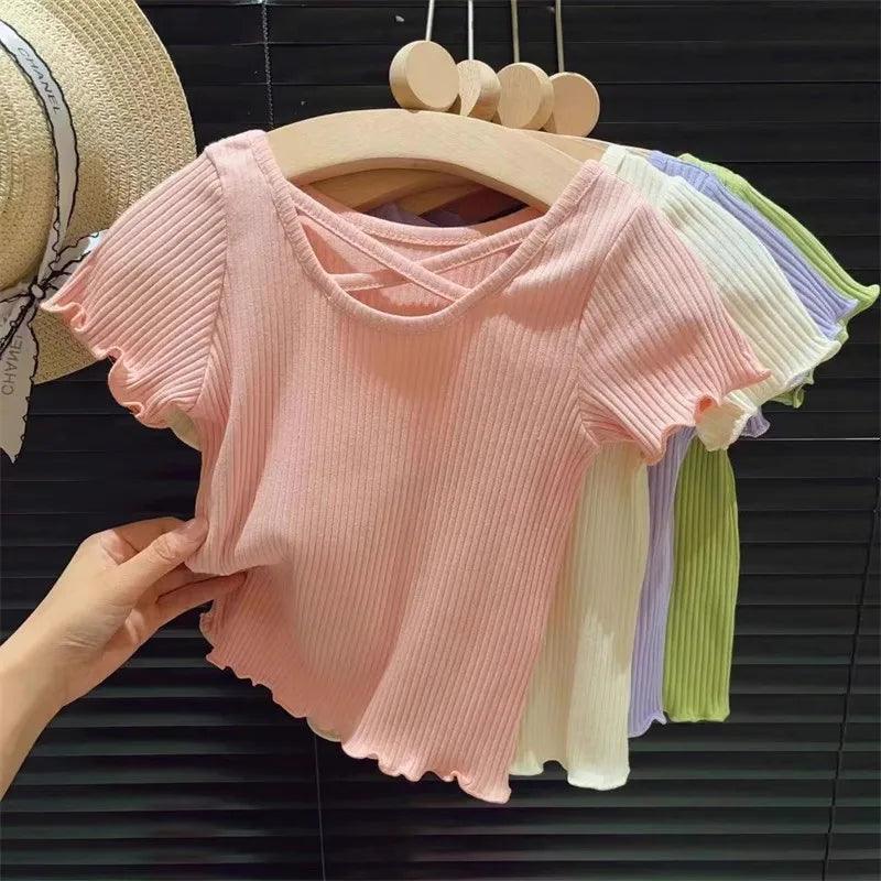Girls Solid Color Short-Sleeve T-Shirts | Summer Blouse - ClubOn