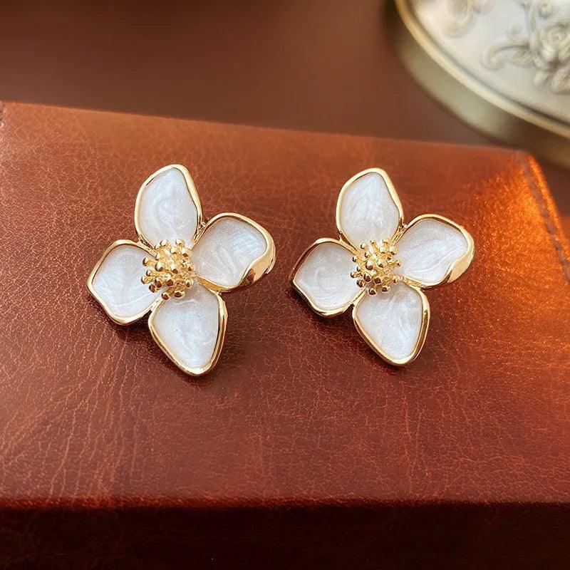 Gold Color Flower Shape Green Epoxy Stud Earrings for Women - ClubOn
