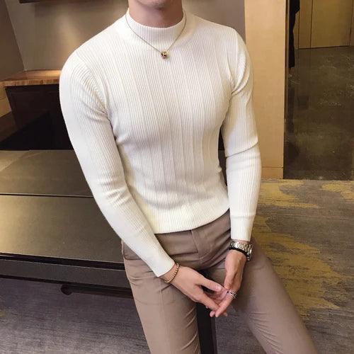 High Collar Striped Knit Pullover for Men - Casual Fashion - ClubOn