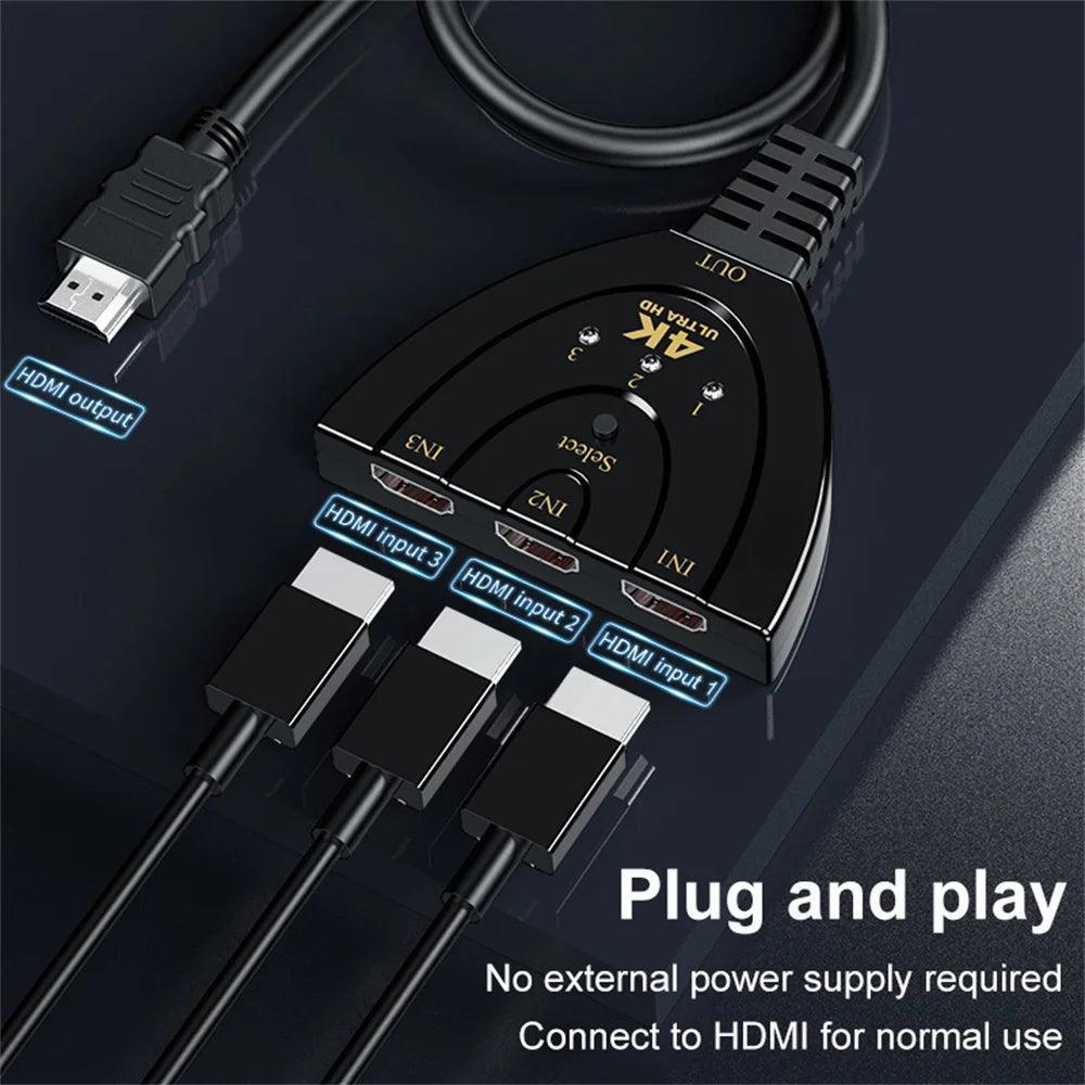 HDMI 3-in-1 Splitter Switcher Adapter - 4K Video Hub - ClubOn