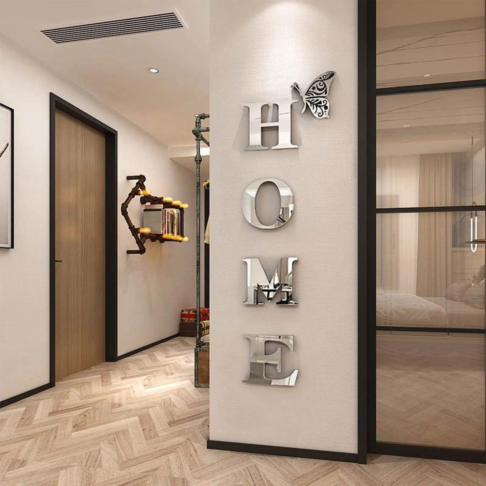 HOME 3D Mirror Wall Stickers - Acrylic Letter Decoration - ClubOn