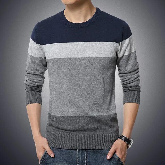 Casual Striped O-Neck Sweater for Men - Slim Fit Knitwear - ClubOn