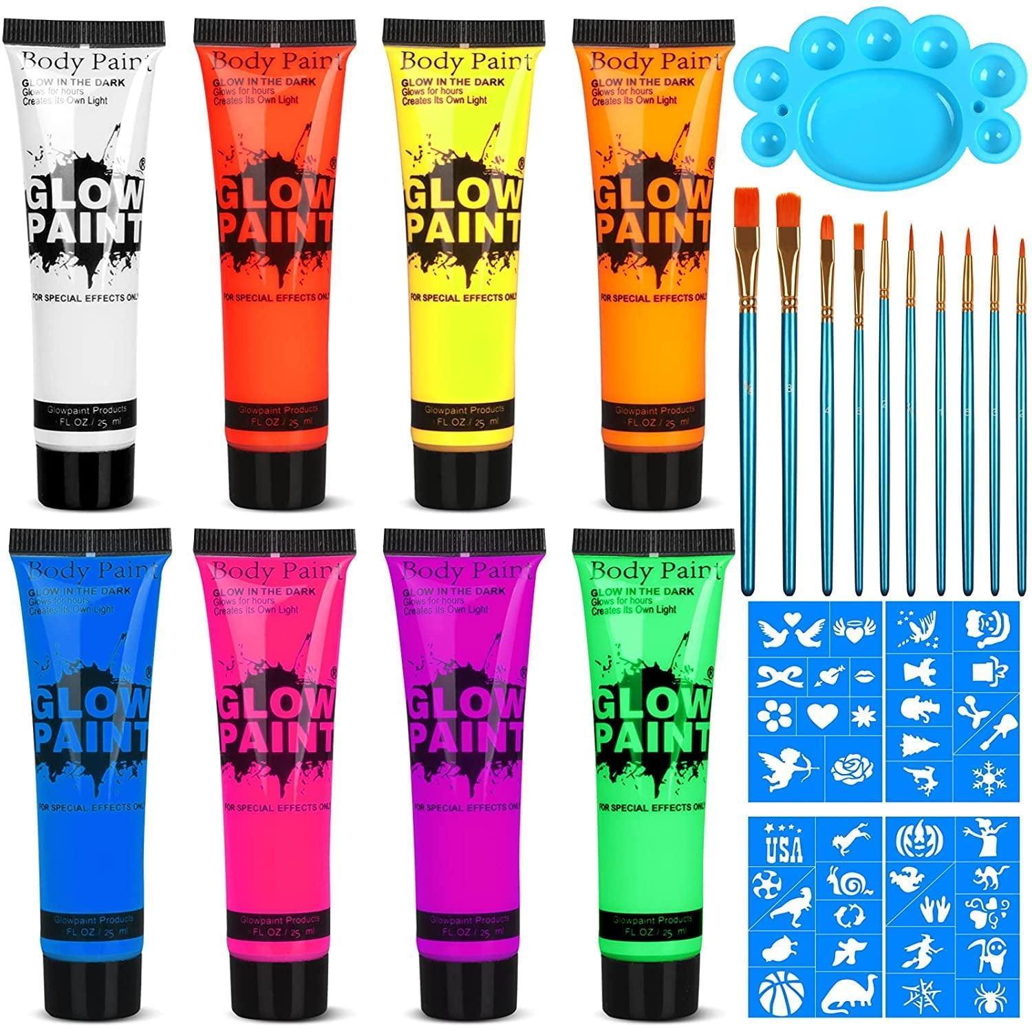 HUART Body Paint, 8 Tubes 0.84oz Glow in the Dark Face Paint, 8 Colors - ClubOn