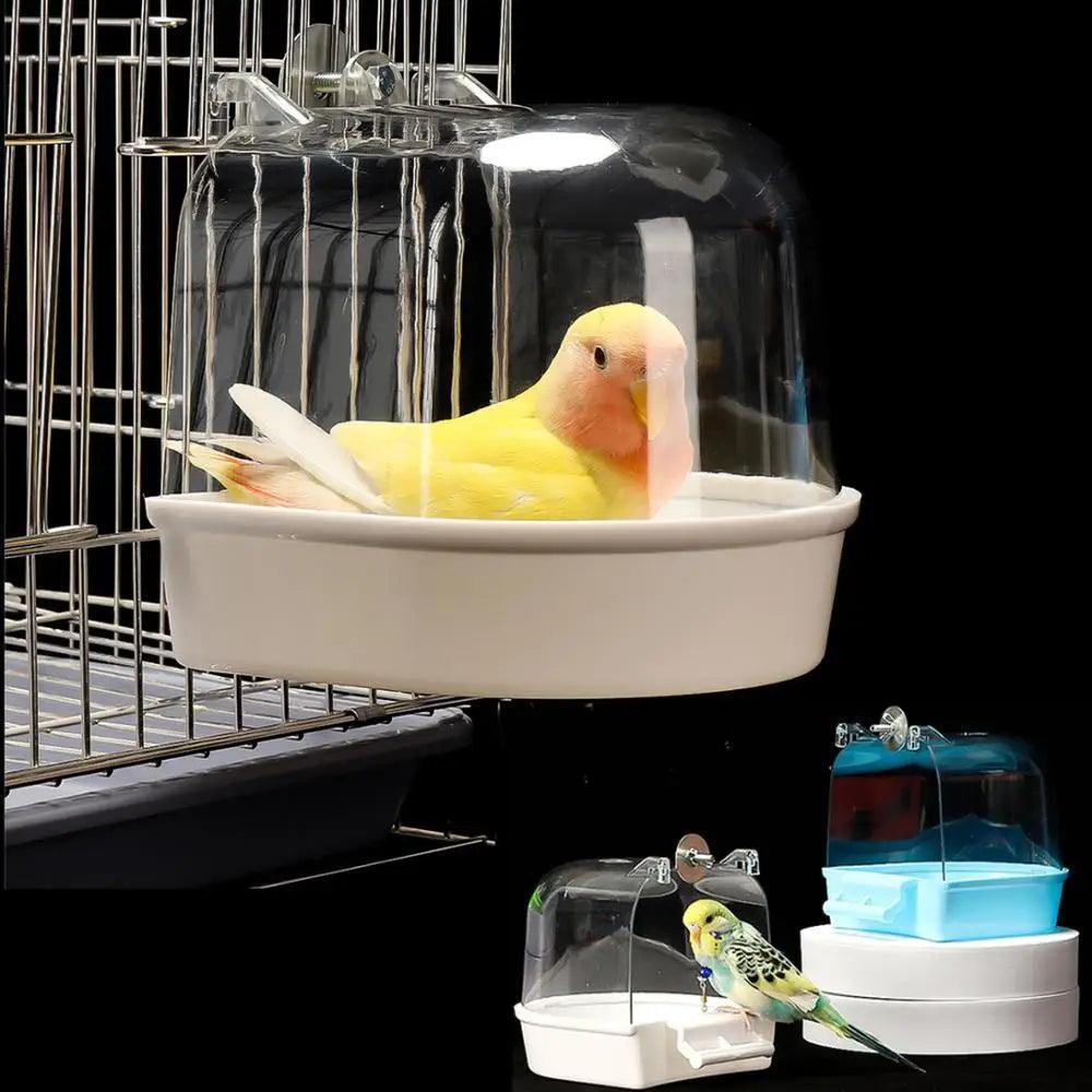 Hanging Bird Bath Box – Clear Visible Bathtub for Parrots, Canaries, Budgerigars & Cockatiels - ClubOn
