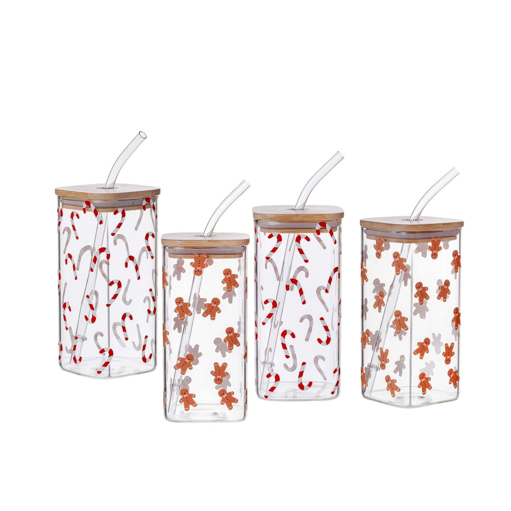 Holiday Time Gingerbread Man & Candy Cane Glass Sippers, 4-Pack - ClubOn