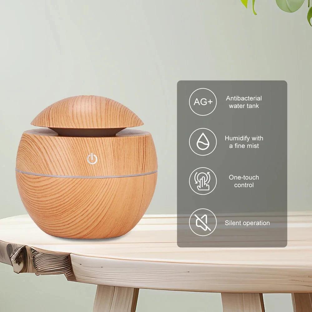 Wood Grain Air Humidifier & Aroma Diffuser – USB Ultrasonic Essential Oil Cool Mist Sprayer - ClubOn