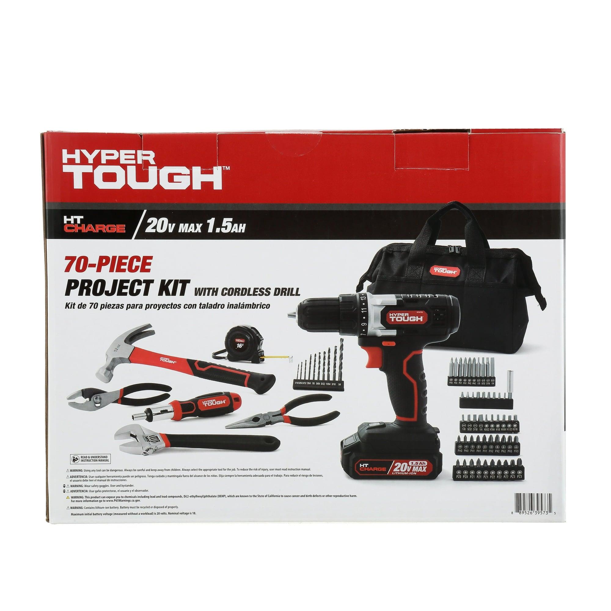Hyper Tough 20V Max Lithium-Ion Cordless Drill, 70-Piece Tool Set, Battery & Charger - ClubOn