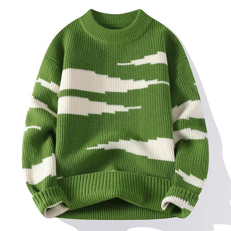 Retro Colorblock Pullover Sweater - Unisex Round Neck Knit Sweater for Autumn Winter - ClubOn