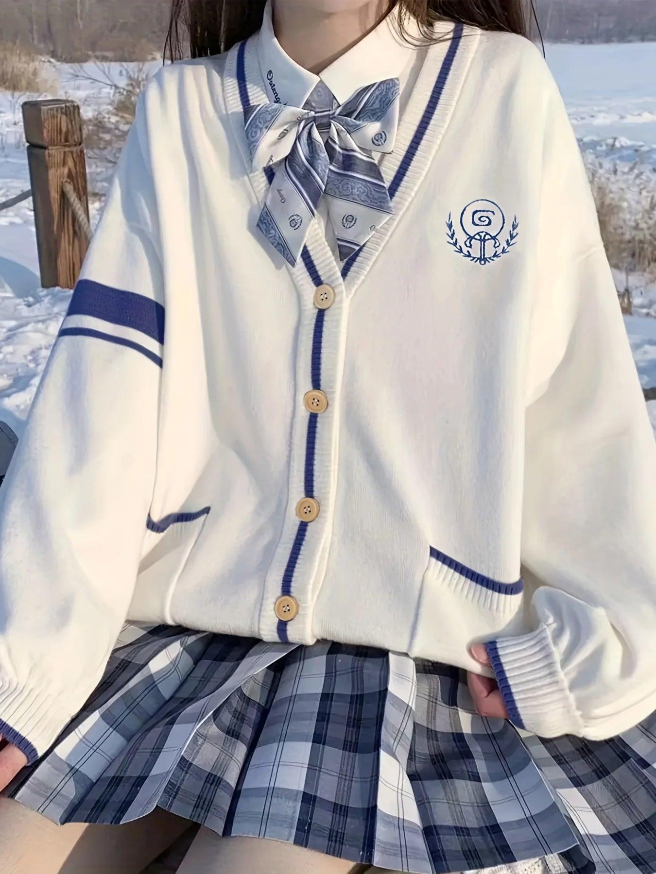 Sweetheart Embroidery Cardigan - V-Neck with Pockets - ClubOn