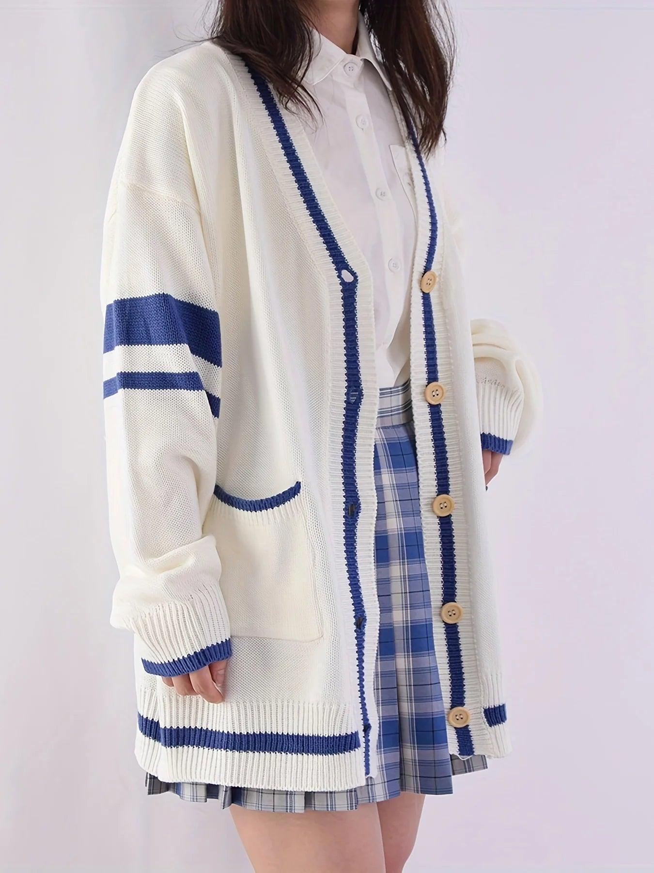 Sweetheart Embroidery Cardigan - V-Neck with Pockets - ClubOn