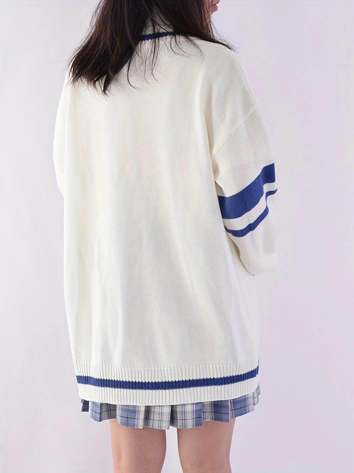 Sweetheart Embroidery Cardigan - V-Neck with Pockets - ClubOn