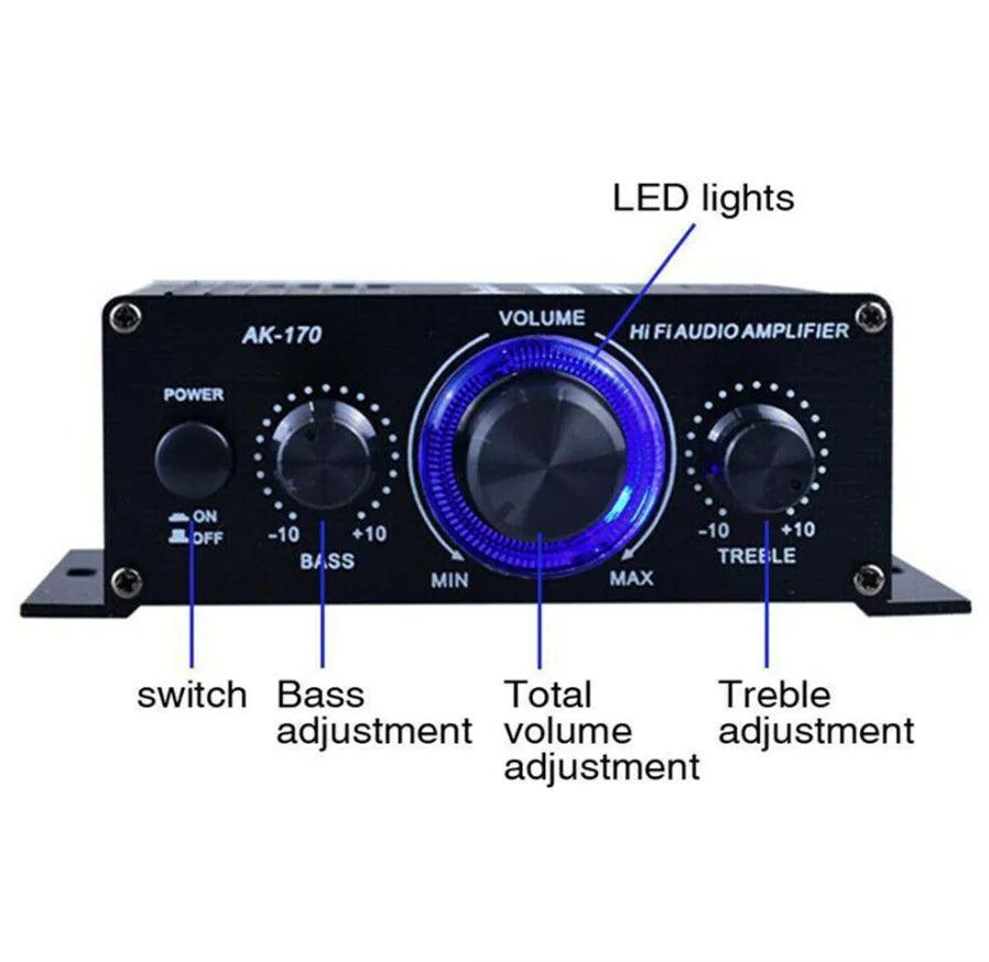 400W 12V 2 Channel Powerful Stereo Audio Power Amplifier HiFi Bass Amp Car Home - ClubOn