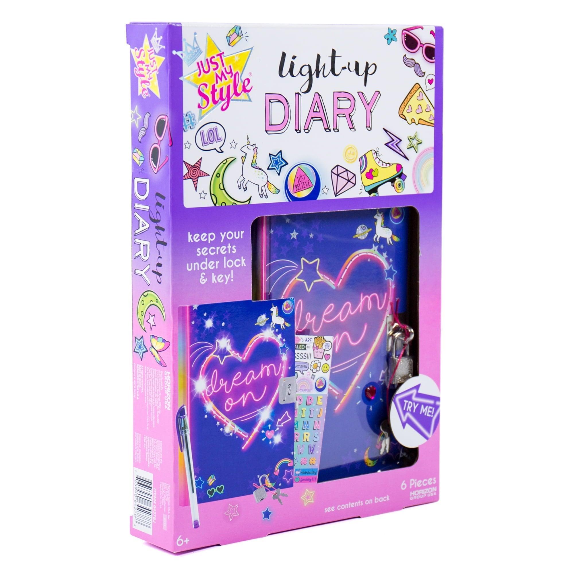 Just My Style Light Up Diary, LED-Activated Journal for Kids, Personalizable Locking Diary - ClubOn