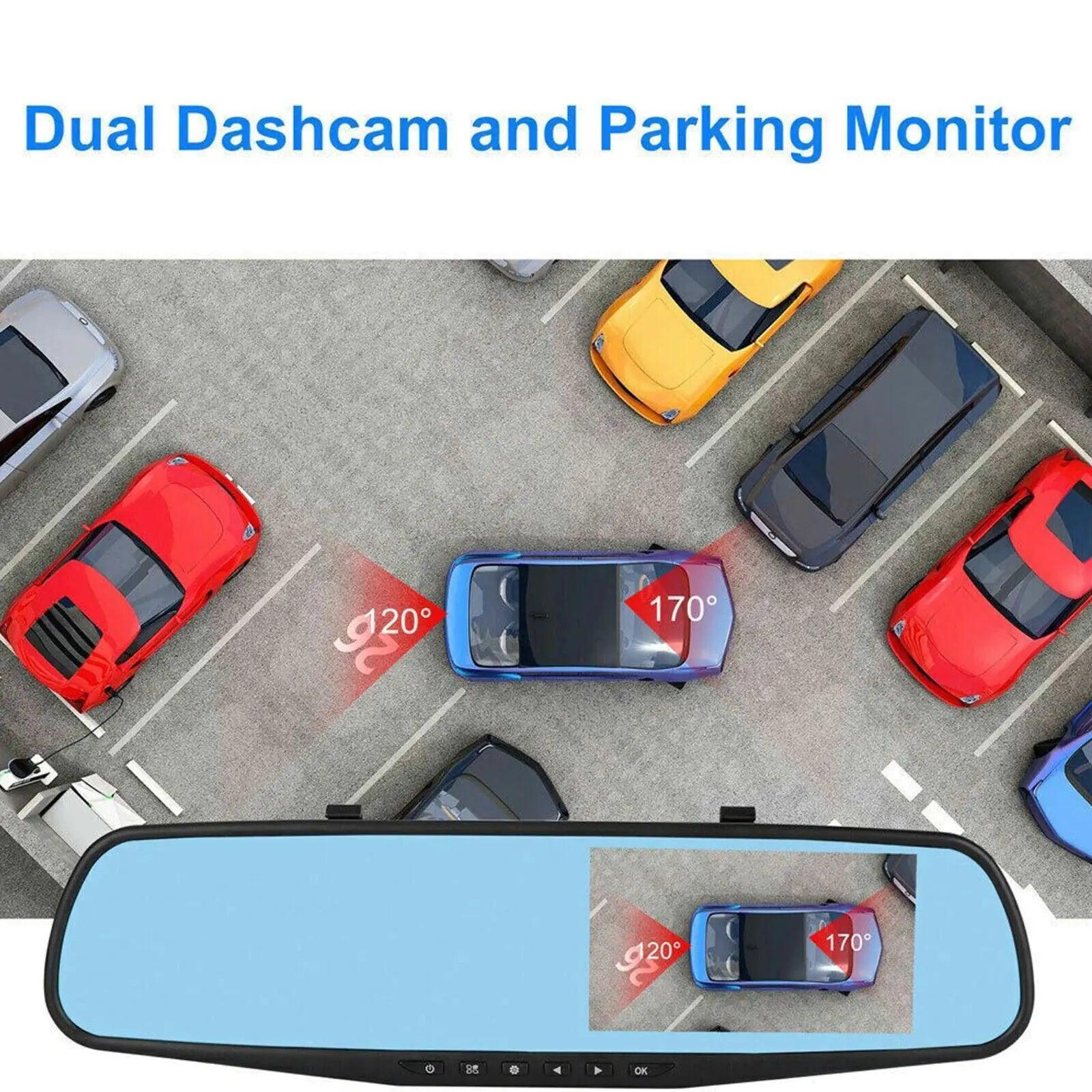 1080P HD Rearview Mirror Car DVR Dual Dash Cam Camera Front Rear Video Recorder - ClubOn