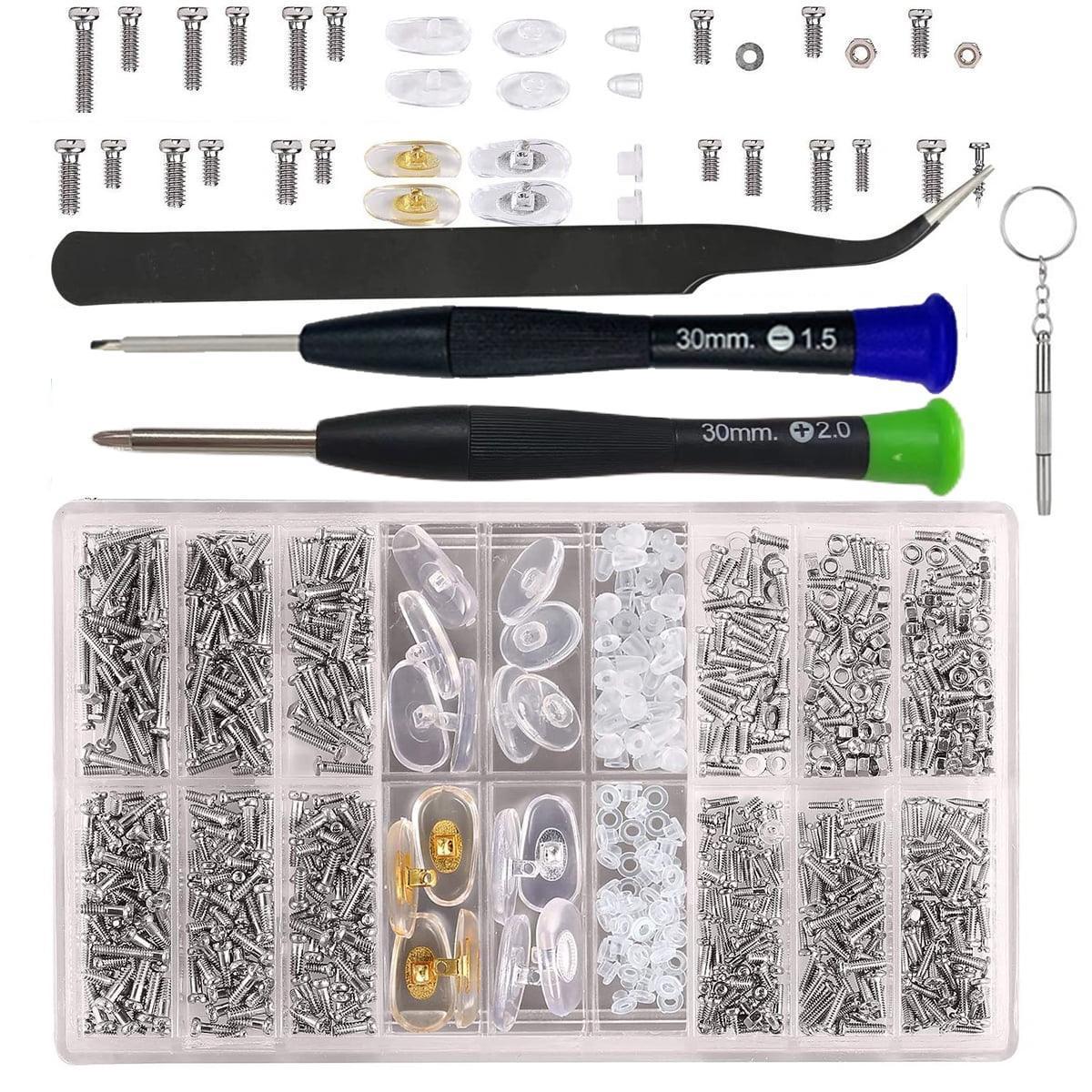 Kabuer Eyeglasses Repair Kit, Glasses Repair Kit with Stainless Steel Screws, Nose Pads, Micro Screwdriver & Tweezer for Eyeglasses & Watches - ClubOn