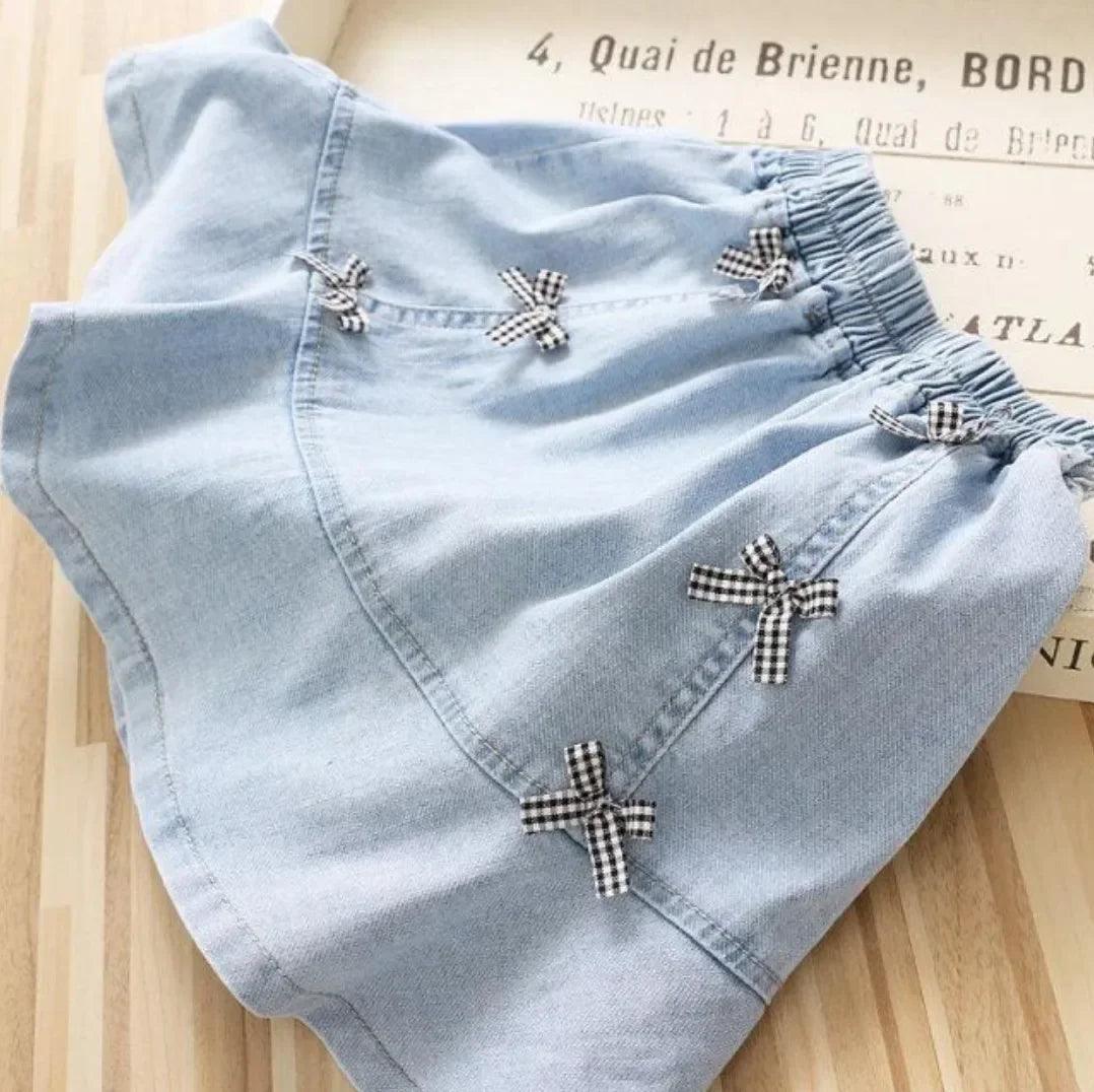 Summer Girls' Denim Skirt – Cute Bow Princess Jean Skirt (3-7 Years) - ClubOn