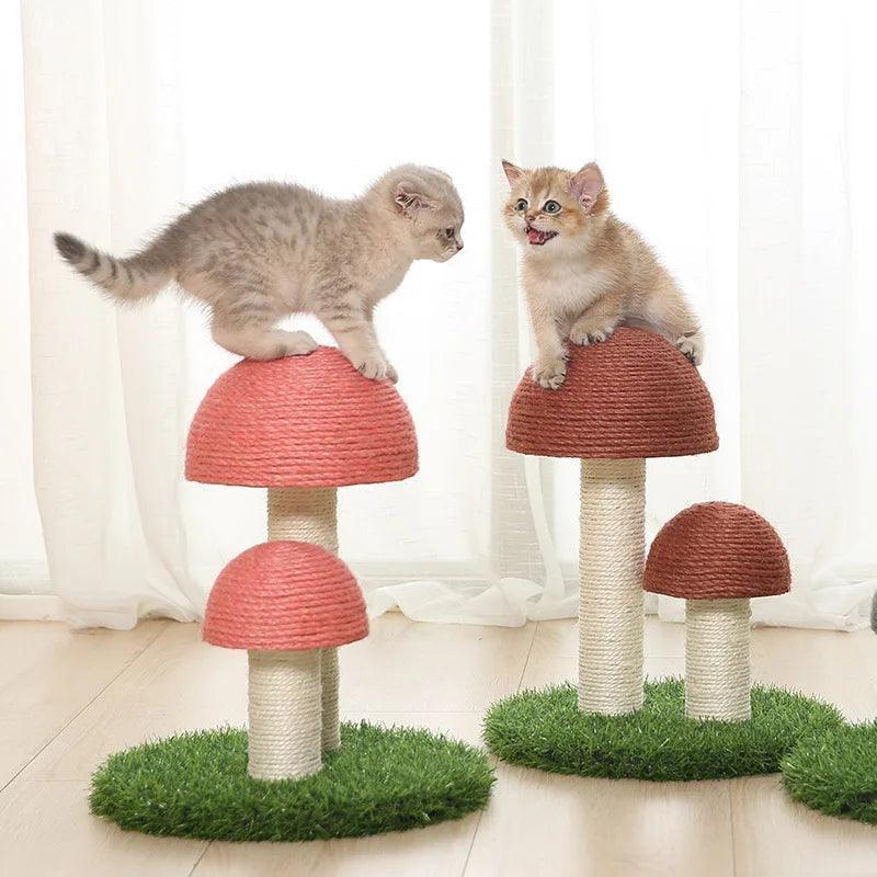Cute Mushrooms Cat Scratcher Board - Sisal Mat & Toy - ClubOn