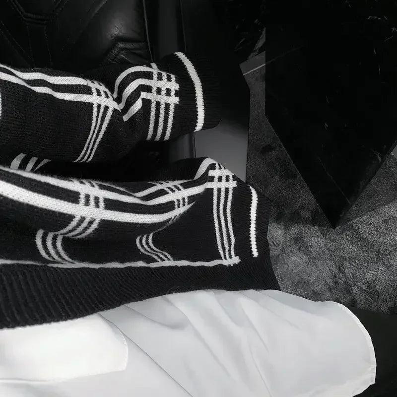 Men's Knit Sweater Jacket - Black Plaid Cardigan - ClubOn