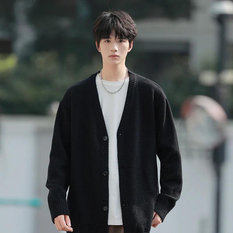 Streetwear Cardigan for Men - V Collar Knitted Sweater - ClubOn