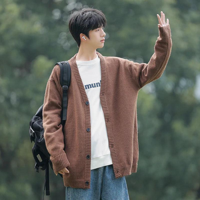 Streetwear Cardigan for Men - V Collar Knitted Sweater - ClubOn