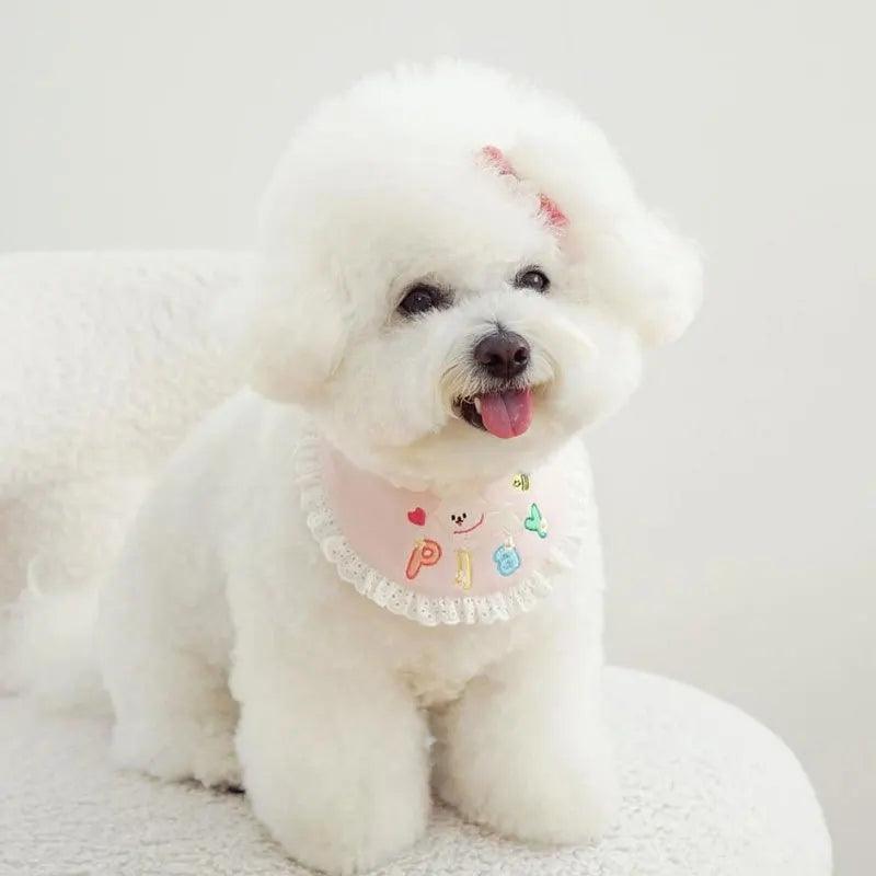 Korean Triangle Scarf - Lace Embroidered Pet Bib - ClubOn