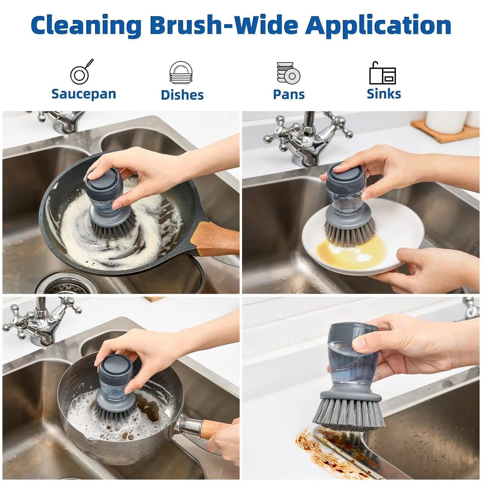 Leeseph Set of 2 Dish Brushes with Soap Dispenser – Scrubbers with Draining Tray - ClubOn