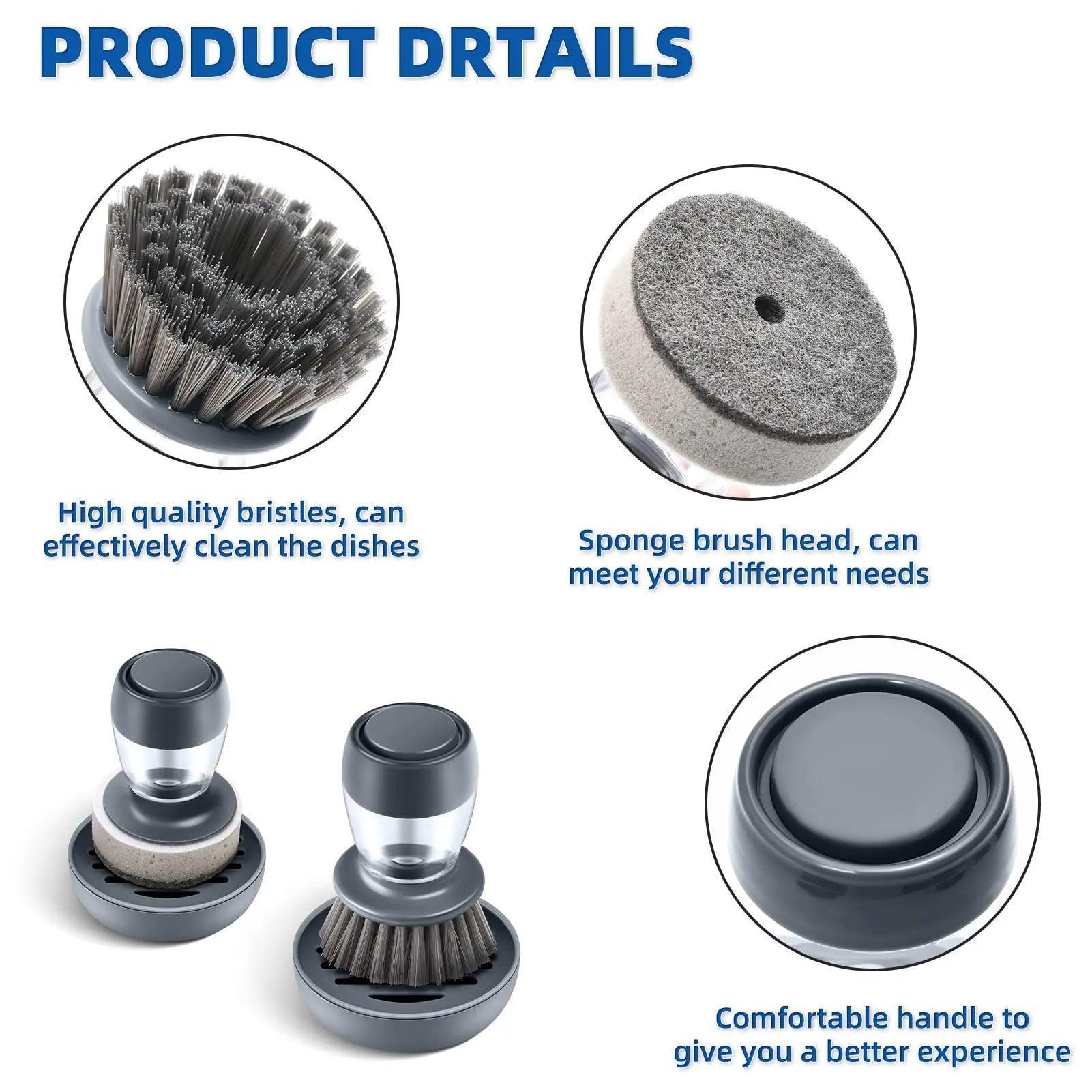 Leeseph Set of 2 Dish Brushes with Soap Dispenser – Scrubbers with Draining Tray - ClubOn