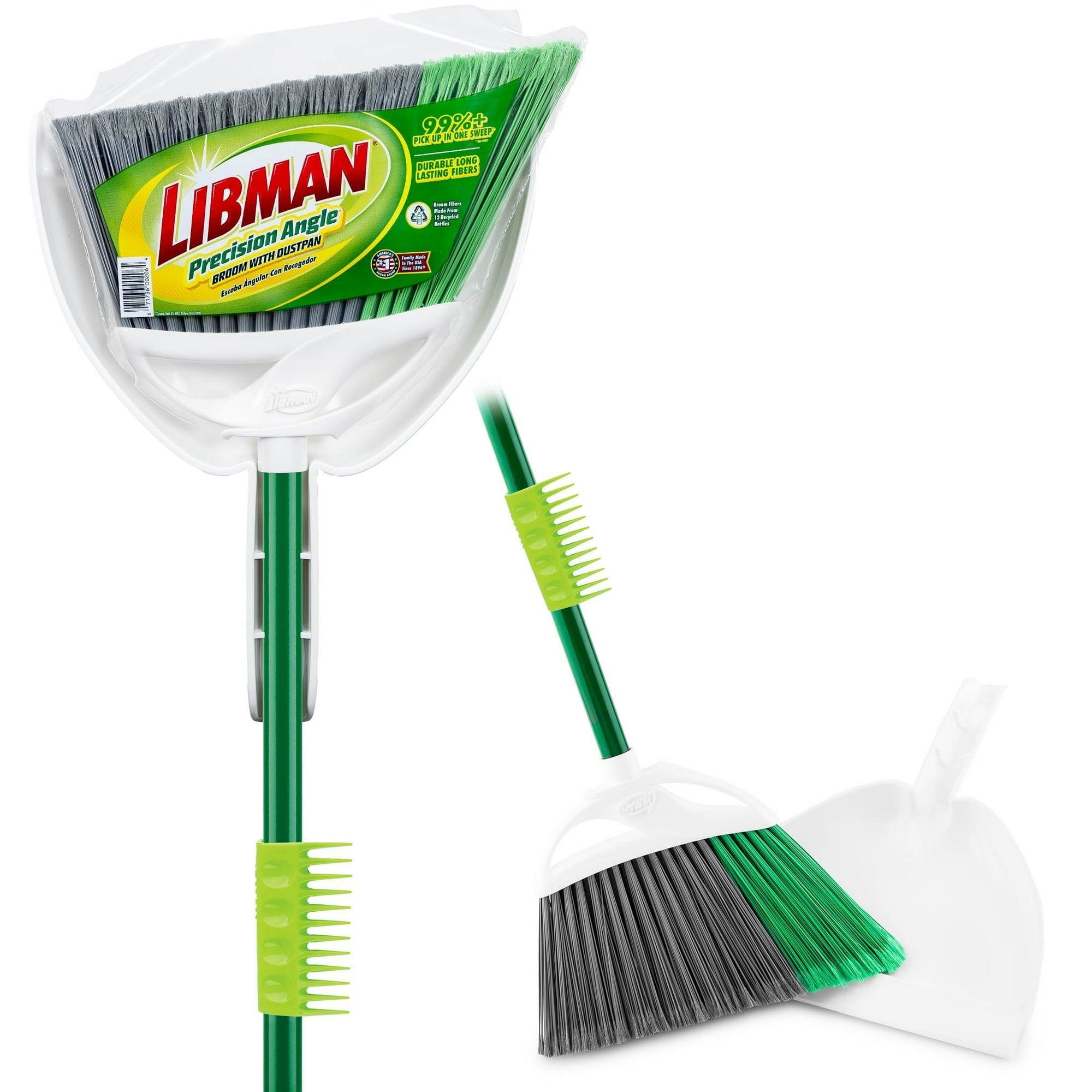 Libman Precision Angle Broom and Dust Pan, Green/White with Clean Fibers Comb - ClubOn