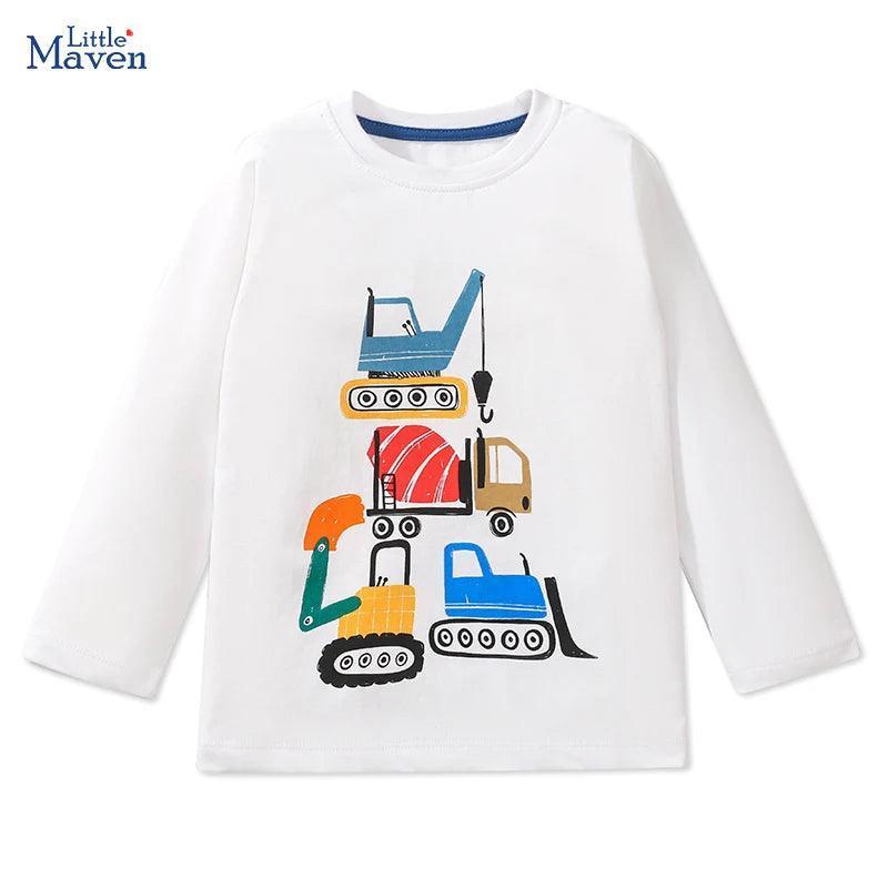 Little Maven Cartoon Excavator Long Sleeve Tee for Boys - ClubOn