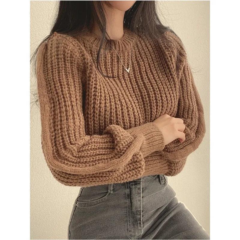 Vintage Long Sleeve Sweater - Korean Autumn Knitwear - ClubOn