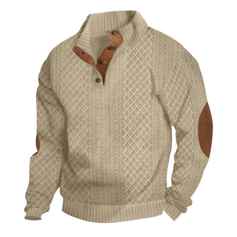 Men's Jacquard Design Pullover - Casual O-neck Long Sleeve - ClubOn