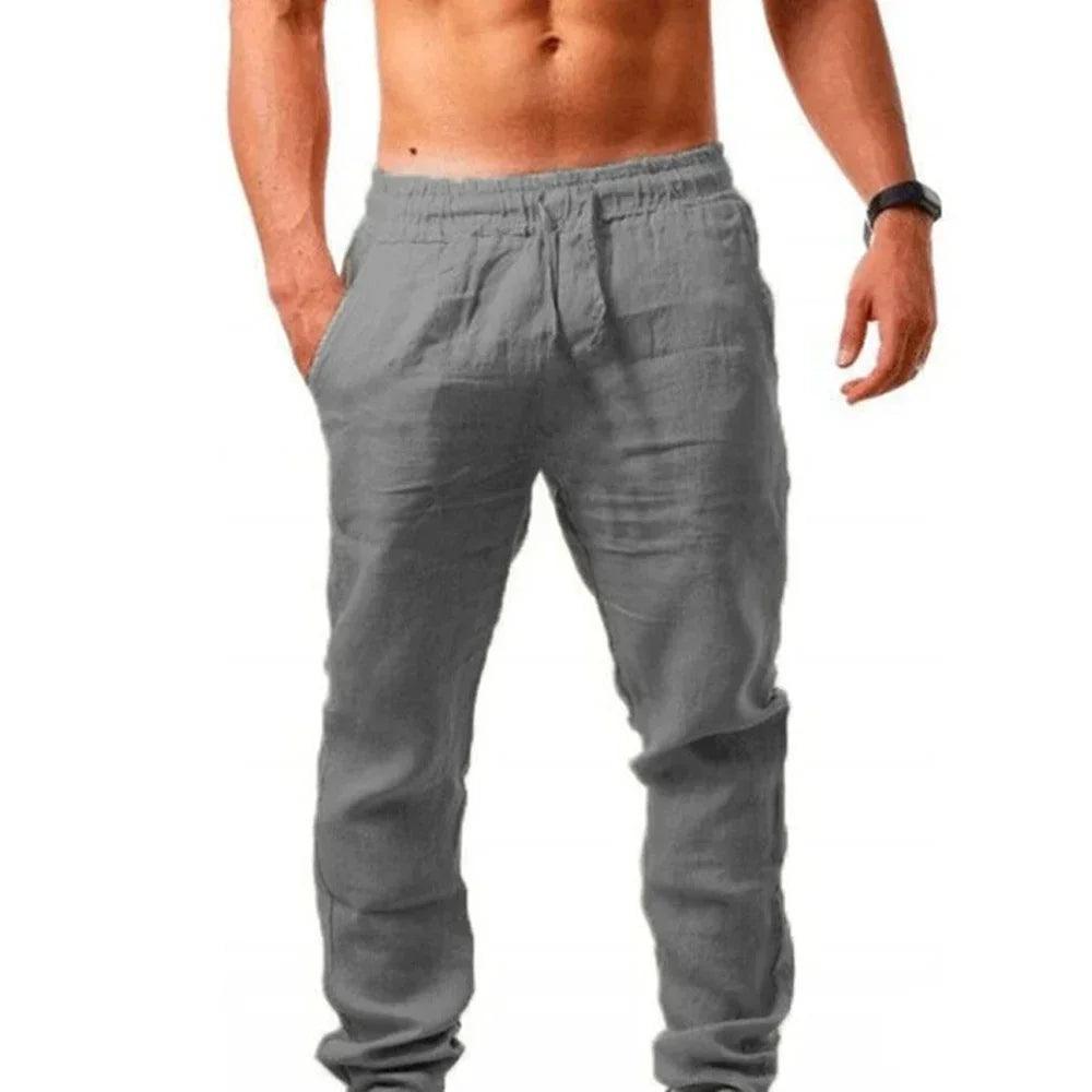 Men's Summer Breathable Linen Pants - Solid Color Jogging & Fitness Trousers - ClubOn