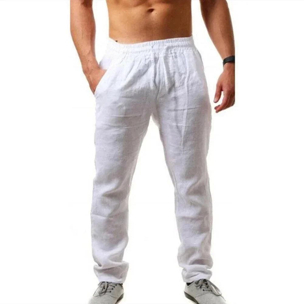 Men's Summer Breathable Linen Pants - Solid Color Jogging & Fitness Trousers - ClubOn