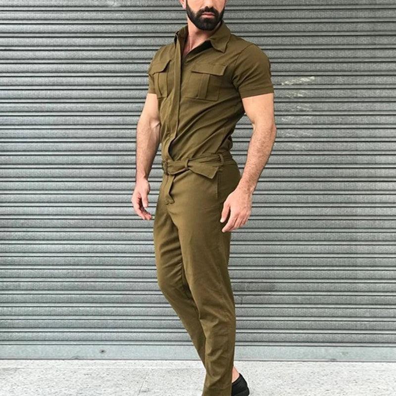 Men’s Casual Streetwear Overalls - Solid Color Jumpsuit - ClubOn