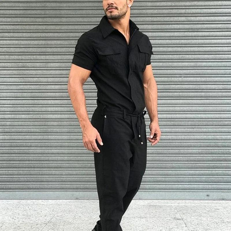 Men’s Casual Streetwear Overalls - Solid Color Jumpsuit - ClubOn