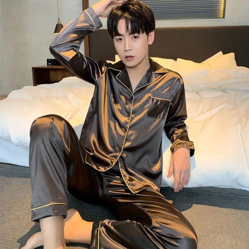 Men's Pajama Set - Single-breasted Long Sleeve Winter Sleepwear (Big Sizes) - ClubOn