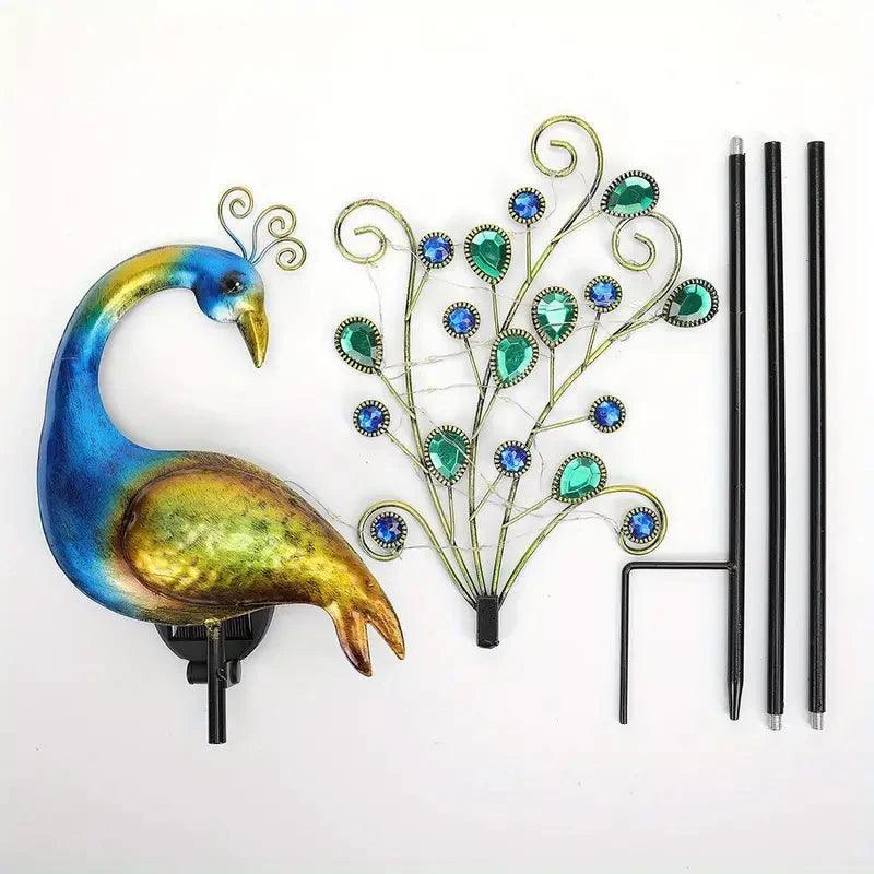 Metal Peacock Decor with Automatic Lights - Outdoor Lawn Art - ClubOn