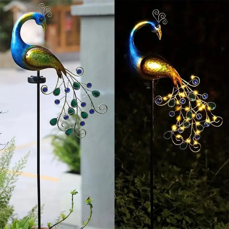 Metal Peacock Decor with Automatic Lights - Outdoor Lawn Art - ClubOn
