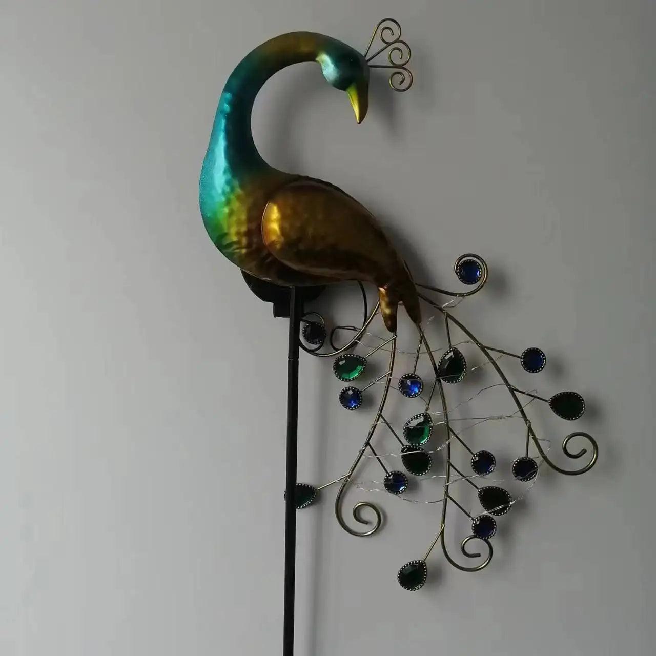 Metal Peacock Decor with Automatic Lights - Outdoor Lawn Art - ClubOn