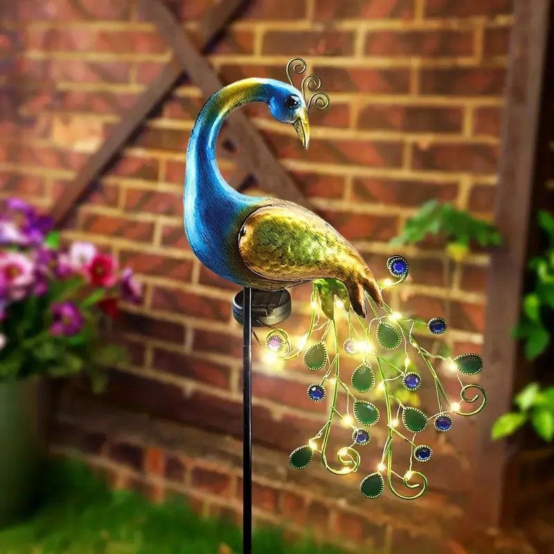 Metal Peacock Decor with Automatic Lights - Outdoor Lawn Art - ClubOn