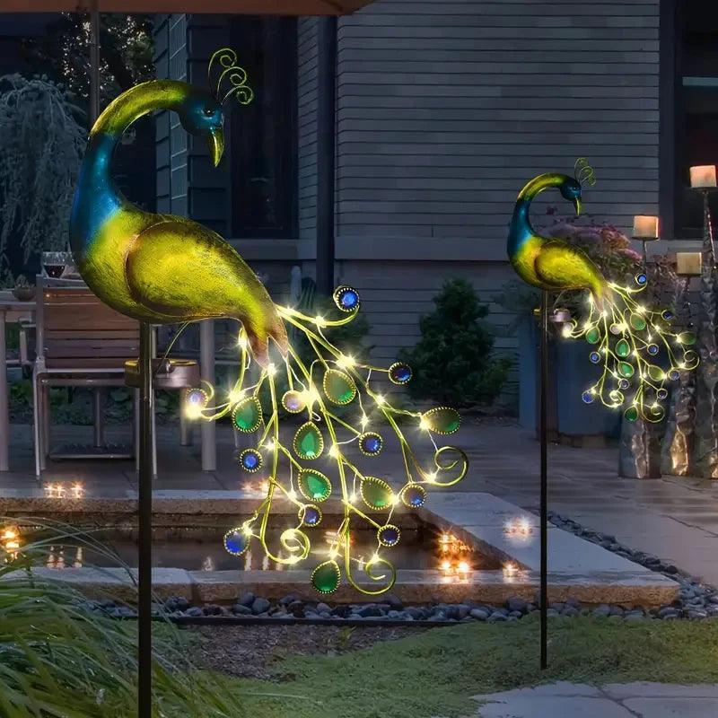 Metal Peacock Decor with Automatic Lights - Outdoor Lawn Art - ClubOn