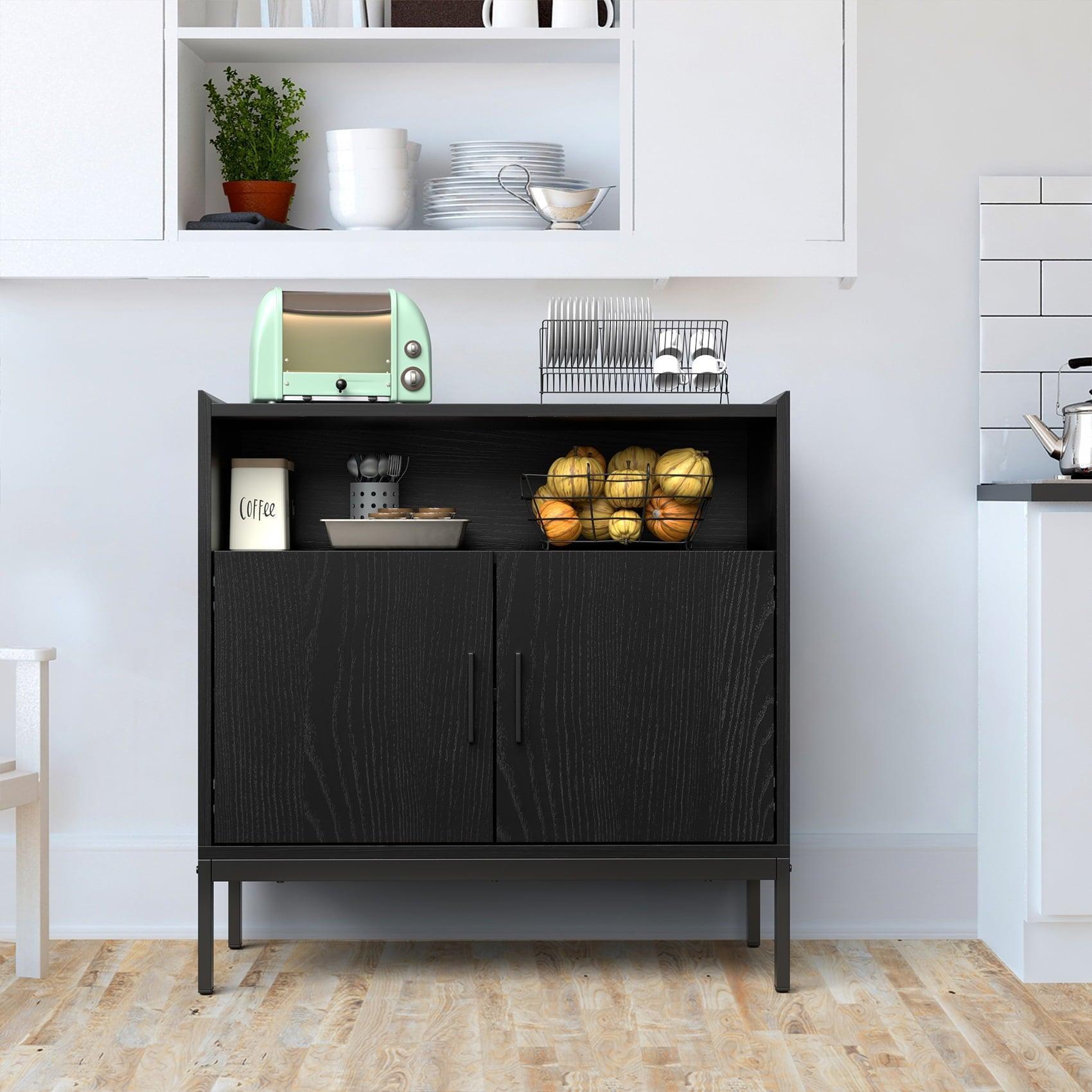 JOZ Modern Black Sideboard Buffet with Ample Storage, Coffee Bar - ClubOn