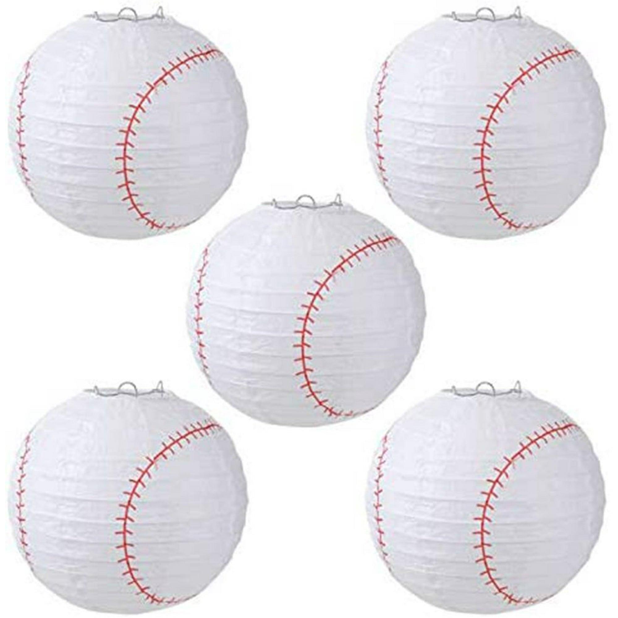 Naler 8-Inch Baseball Paper Lanterns, 5 Pack, White, Sports-Themed Party Decor - ClubOn
