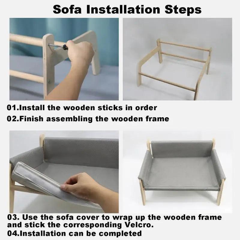 Natural Wood Cat Sofa Bed | Removable Cover & Stable Design - ClubOn