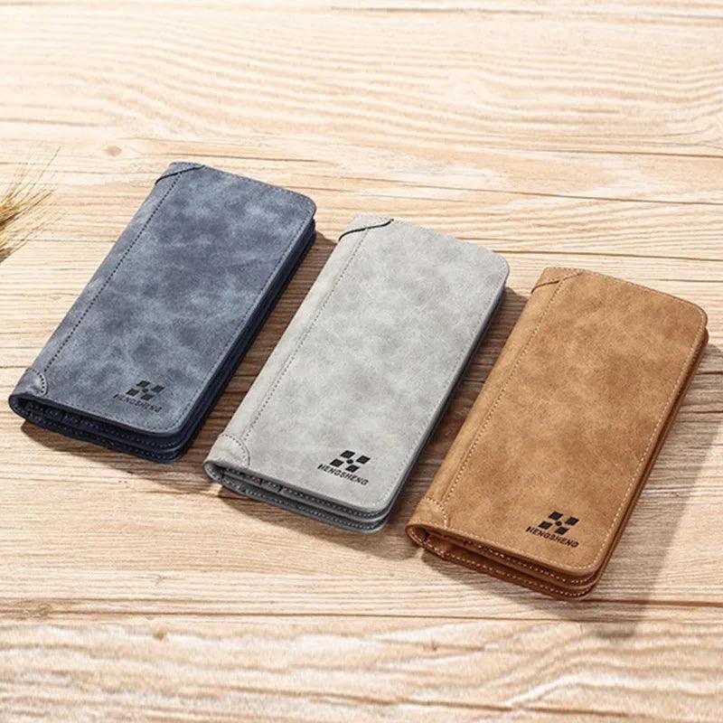 Men's Short Frosted Leather Wallet - Retro Two-Fold Vertical Design - ClubOn