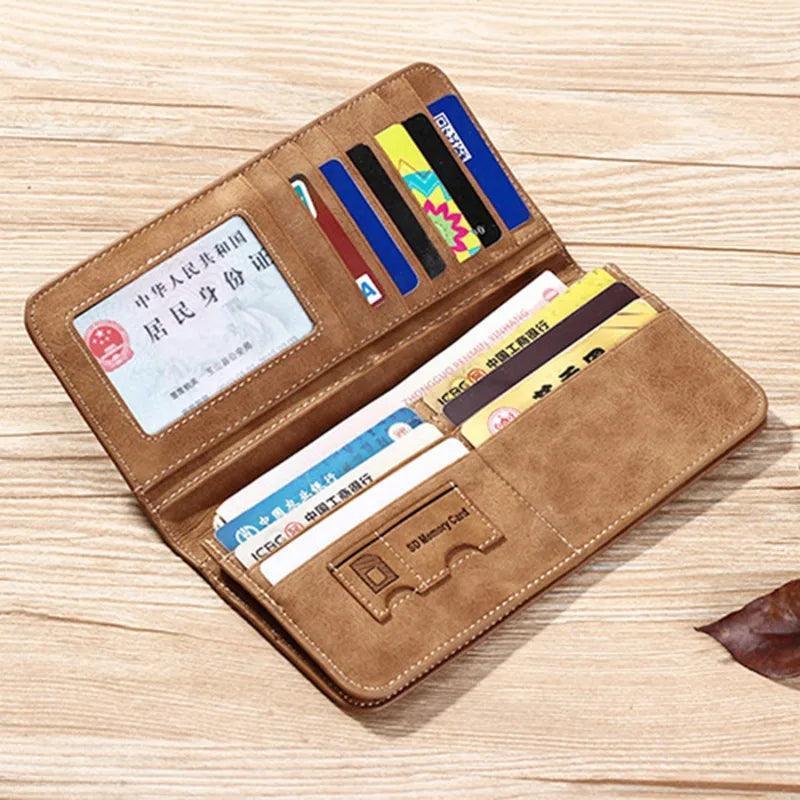 Men's Short Frosted Leather Wallet - Retro Two-Fold Vertical Design - ClubOn